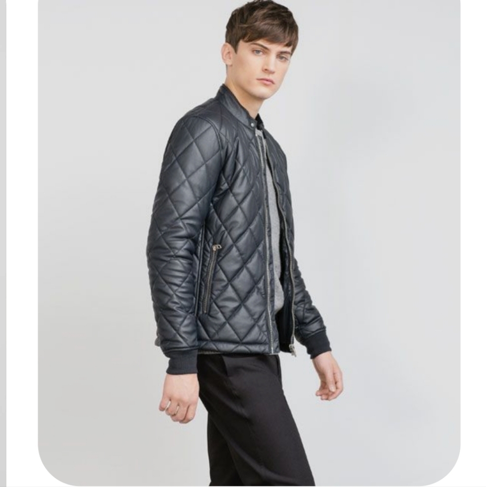 Zara Man Quilted Full Zip Jacket Navy Size XXL